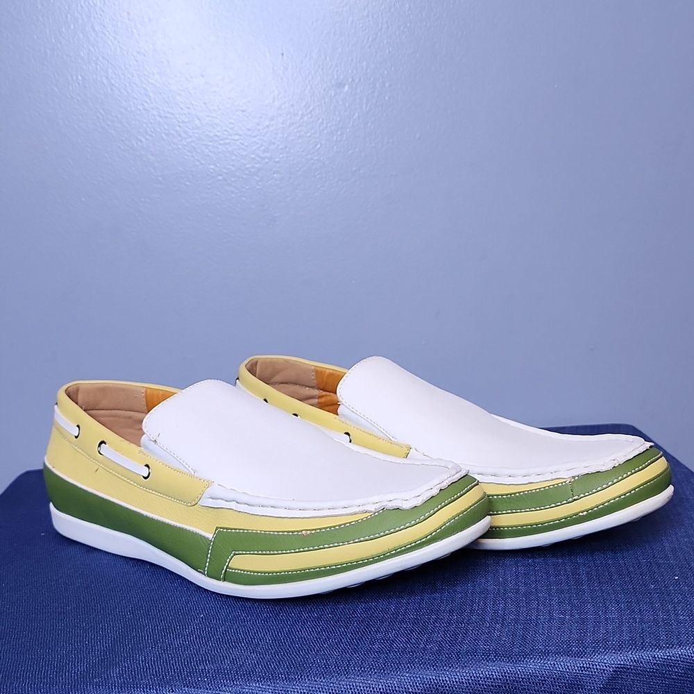 Franco Vanucci White, Yellow and Green Loafers Size 11